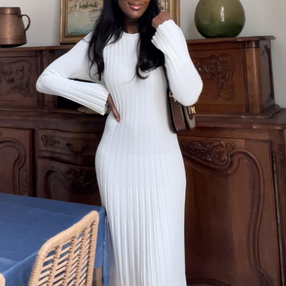 Vestido de punto acanalado par - Bodycon Long Sleeve Ribbed Dress reseña y precio