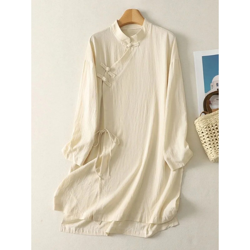 Vestido Túnica de Lino Estilo  - Casual Loose Linen Shirt Dress reseña y precio