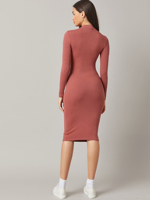 Vestido midi ajustado acanalad - Bodycon Long Sleeve Ribbed Dress reseña y precio