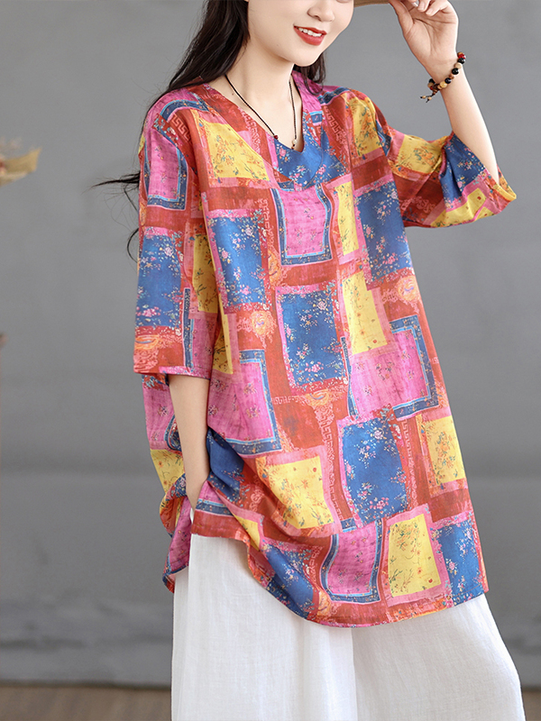Top Casual de Lino Estampado,  - Casual Loose Linen Shirt Dress reseña y precio