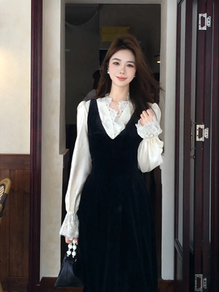 Camisa de Seda con Parches de  - Korean Style A Line Shirt Dress reseña y precio