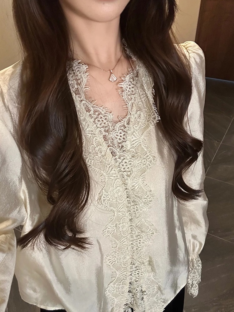 Camisa de Seda con Parches de  - Korean Style A Line Shirt Dress reseña y precio