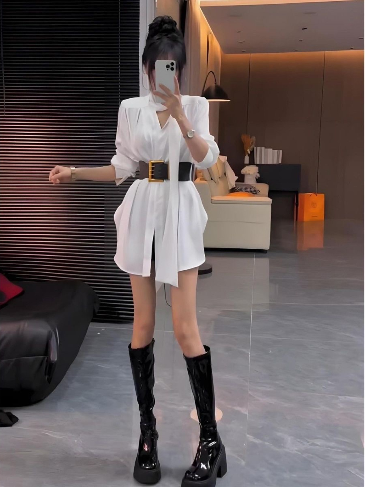 Vestido Camisero de Seda Blanc - Korean Style A Line Shirt Dress reseña y precio