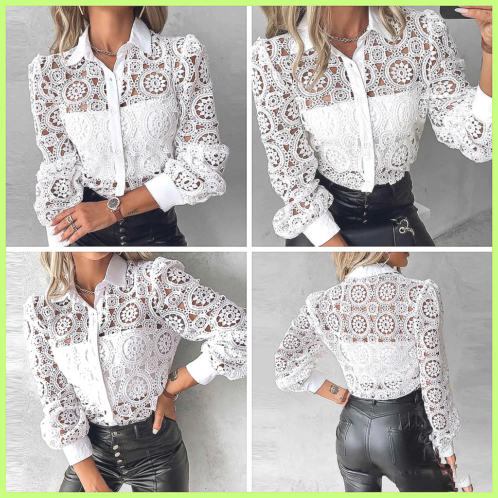 Camisa Blanca de Encaje para M - Blouses reseña y precio