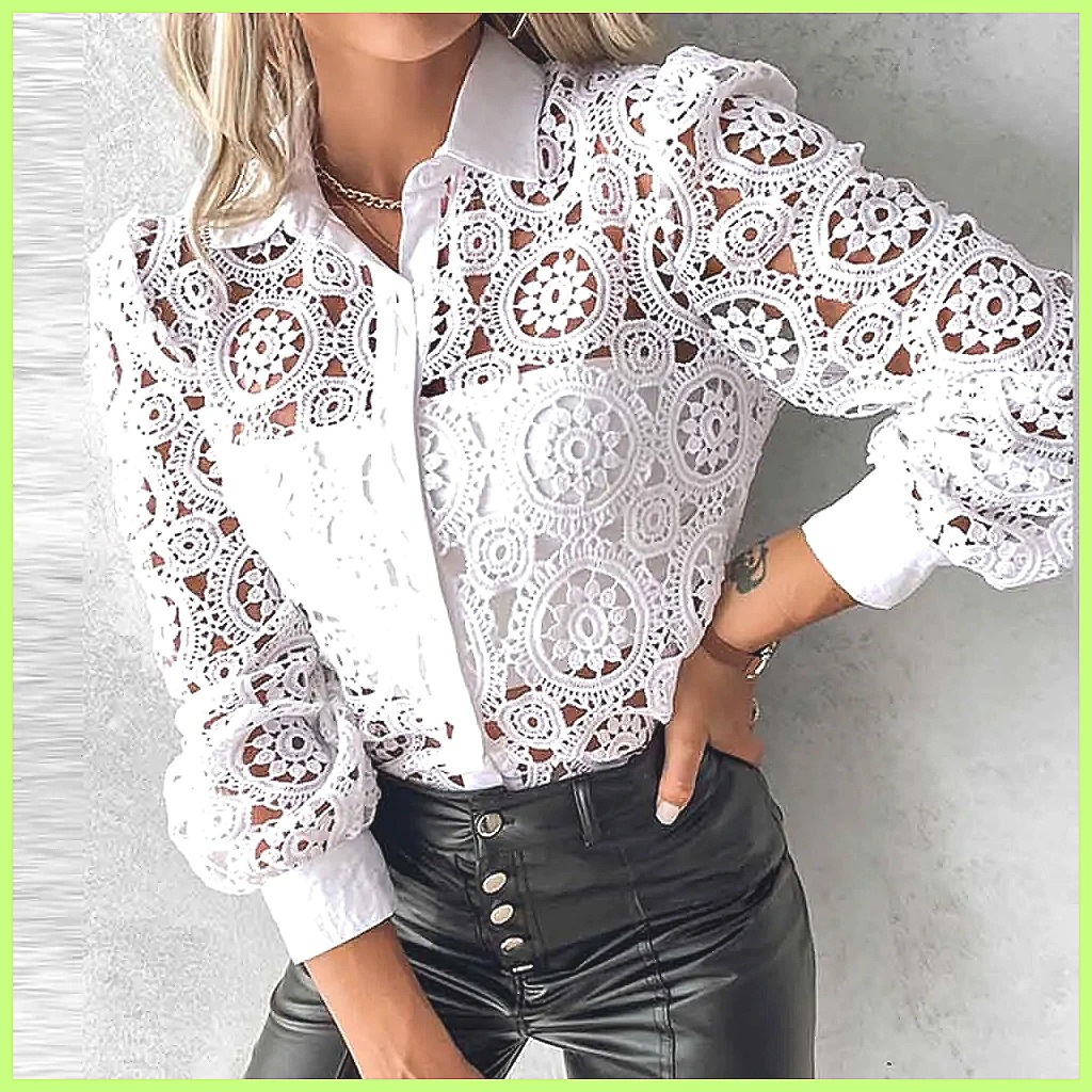 Camisa Blanca de Encaje para M - Blouses reseña y precio