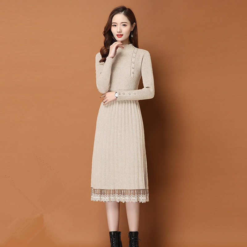 Botones de dobladillo de encaj - Bodycon Long Sleeve Ribbed Dress reseña y precio