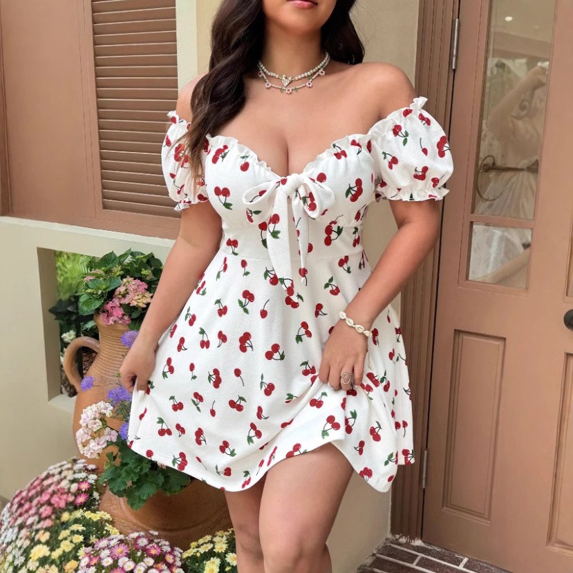 Vestido de verano para mujer,  - Off Shoulder Puff Sleeve Sundress reseña y precio