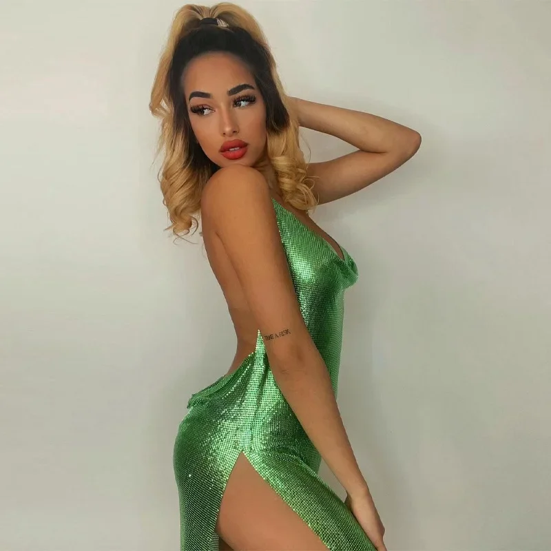 Mini vestido de fiesta dorado  - Y2K Backless Halter Mini Dress reseña y precio