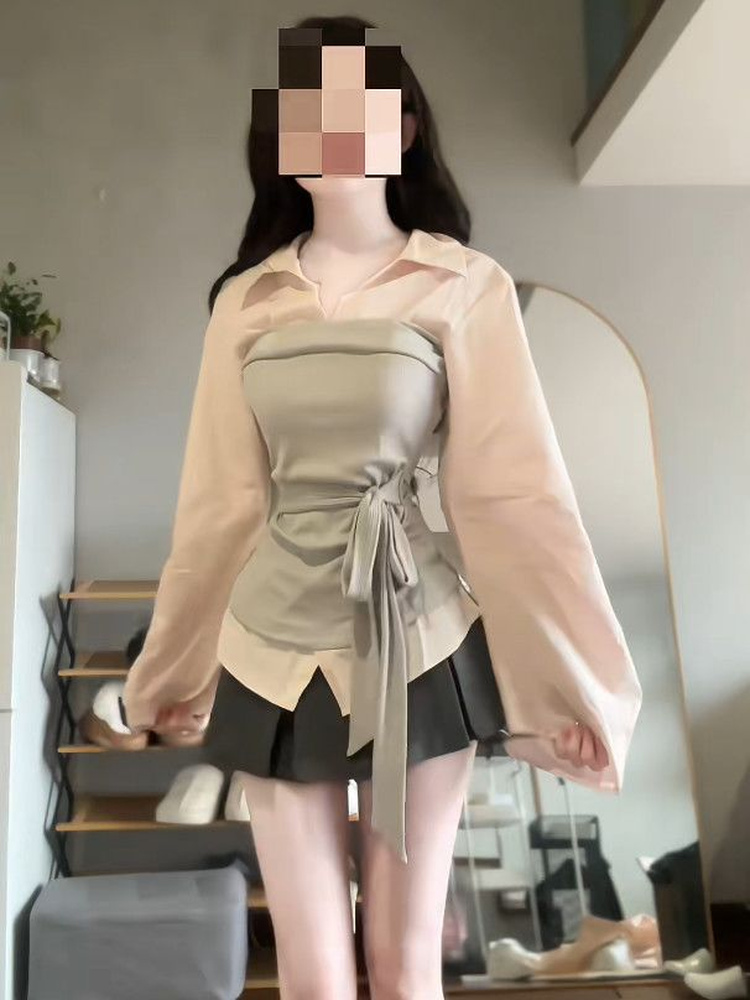 Conjunto de camisa y falda est - Korean Style A Line Shirt Dress reseña y precio