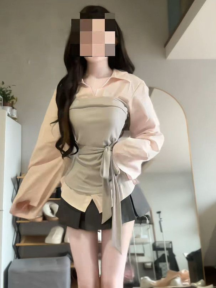 Conjunto de camisa y falda est - Korean Style A Line Shirt Dress reseña y precio