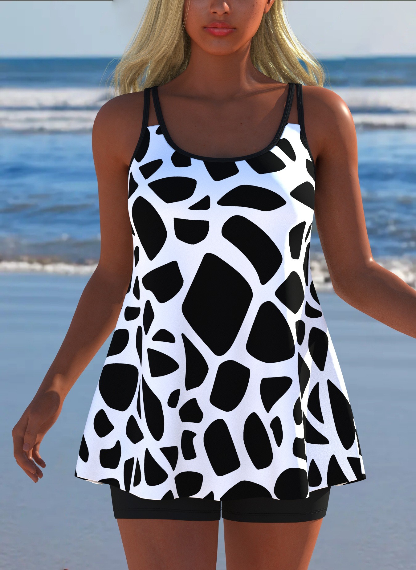 Tankini estampado en blanco y  - Tops reseña y precio