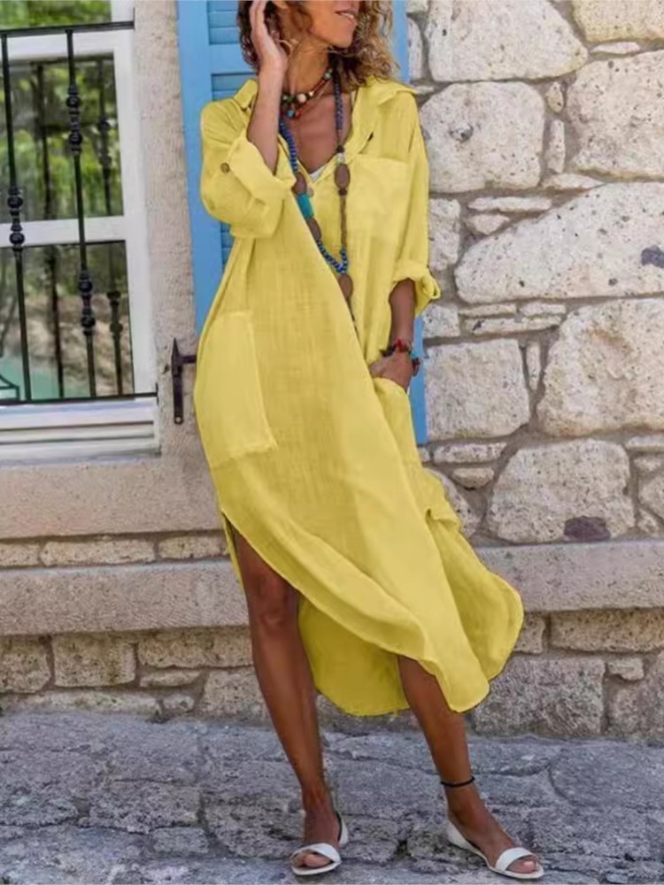 Vestido camisero blanco para m - Casual Loose Linen Shirt Dress reseña y precio