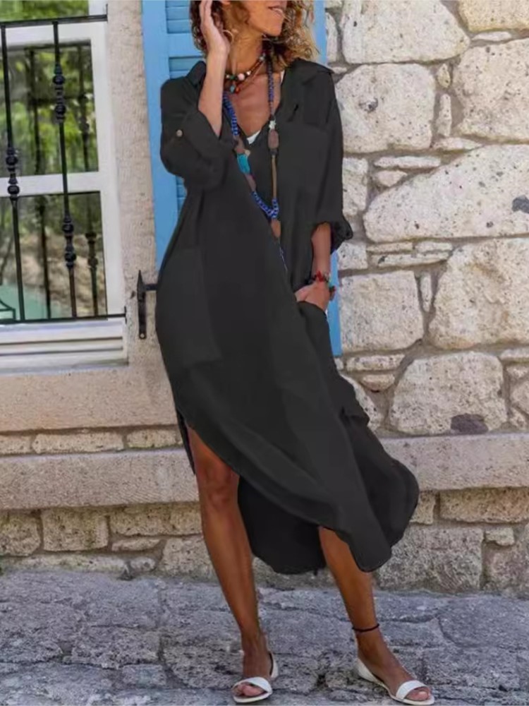 Vestido camisero blanco para m - Casual Loose Linen Shirt Dress reseña y precio
