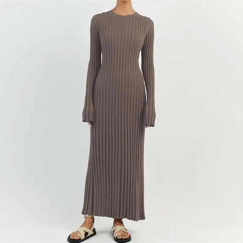 Vestido largo maxi elegante de - Bodycon Long Sleeve Ribbed Dress reseña y precio