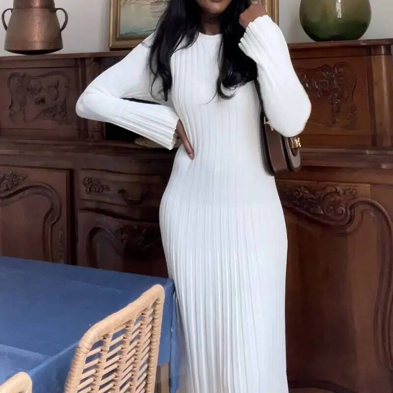 Vestido largo maxi elegante de - Bodycon Long Sleeve Ribbed Dress reseña y precio