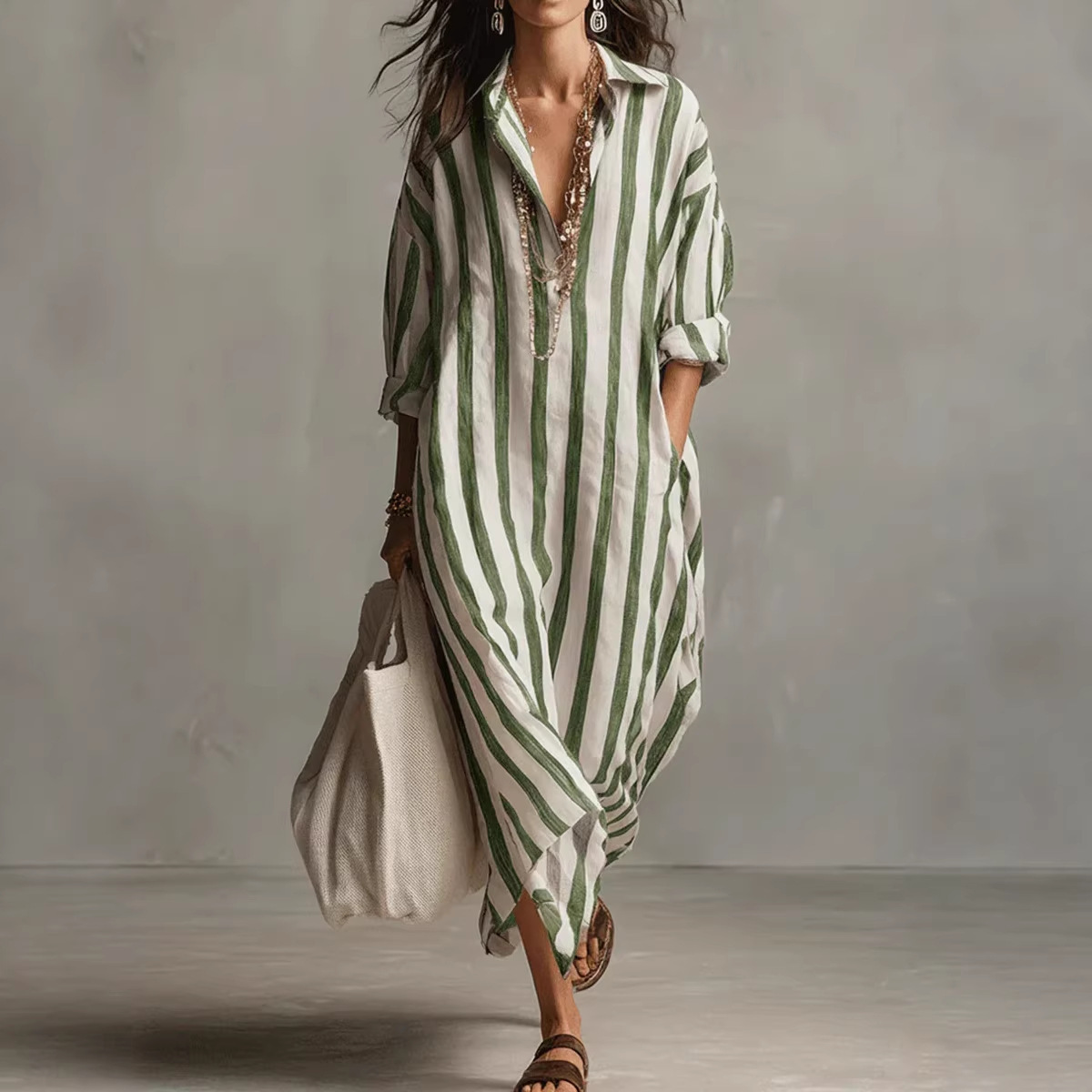 Vestido Camisero de Lino a Ray - Casual Loose Linen Shirt Dress reseña y precio