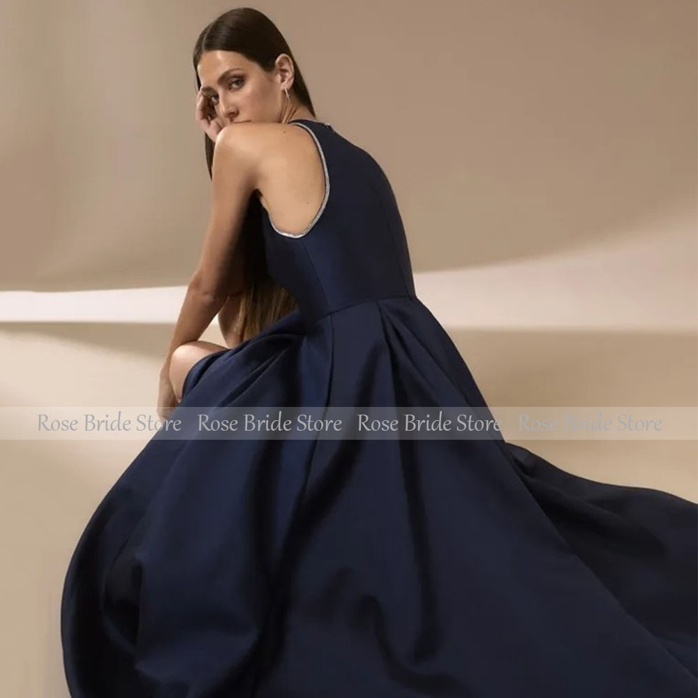 Vestidos de Noche de satén azu - Elegant Satin Evening Gown Split reseña y precio