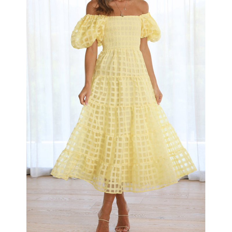 Vestido largo elegante de vera - Off Shoulder Puff Sleeve Sundress reseña y precio