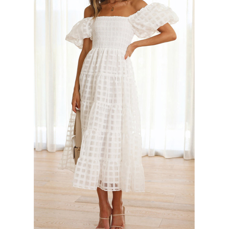 Vestido largo elegante de vera - Off Shoulder Puff Sleeve Sundress reseña y precio