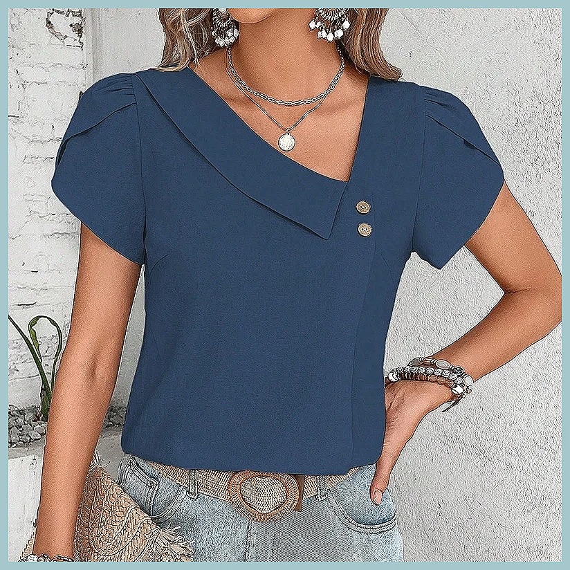 Blusa de Color Sólido Vintage  - Blouses reseña y precio