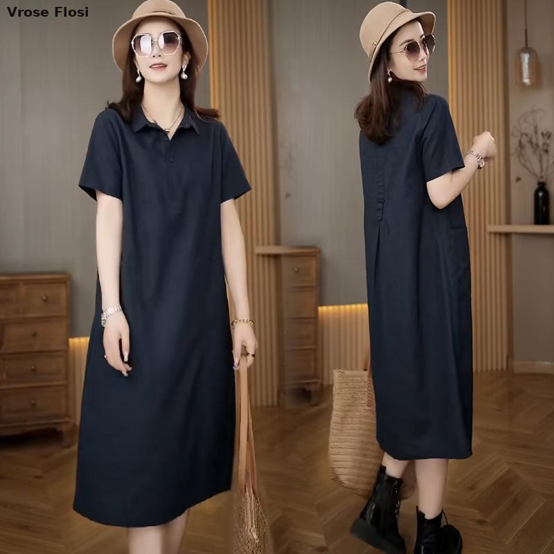 Vestido de verano para mujer,  - Casual Loose Linen Shirt Dress reseña y precio