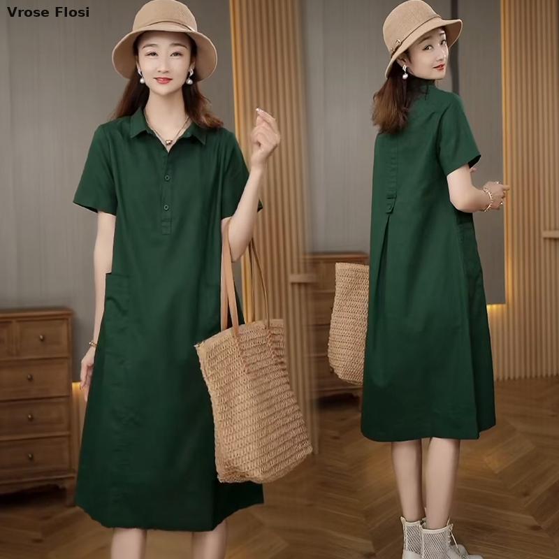 Vestido de verano para mujer,  - Casual Loose Linen Shirt Dress reseña y precio