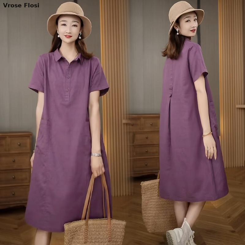 Vestido de verano para mujer,  - Casual Loose Linen Shirt Dress reseña y precio