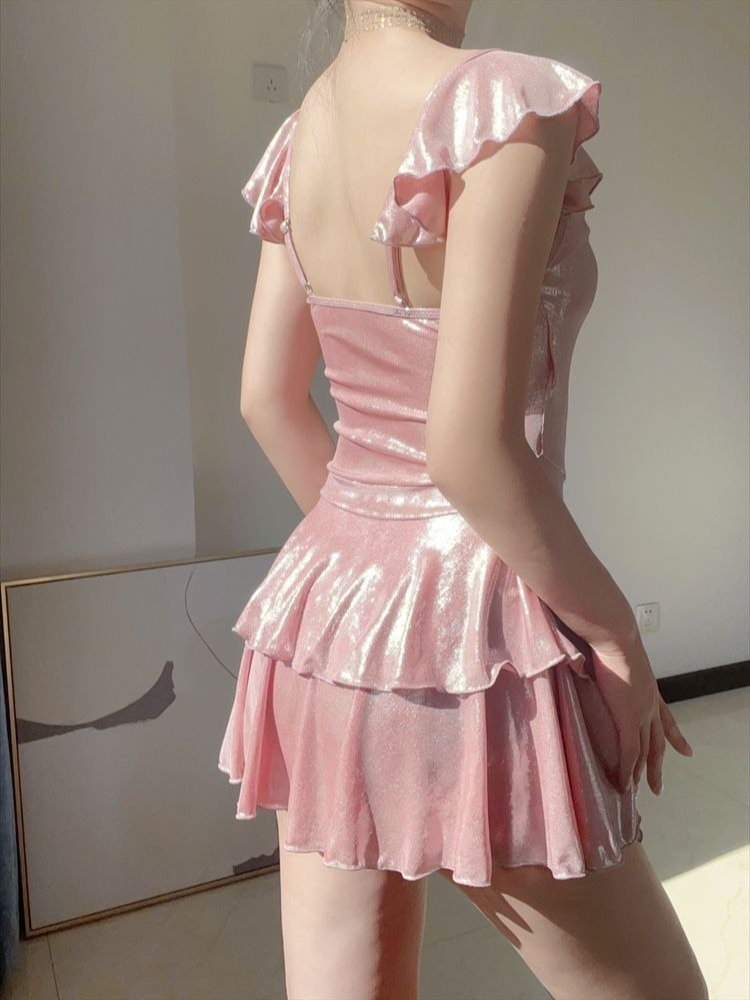 Traje de Baño Rosa Brillante p - Skirts reseña y precio