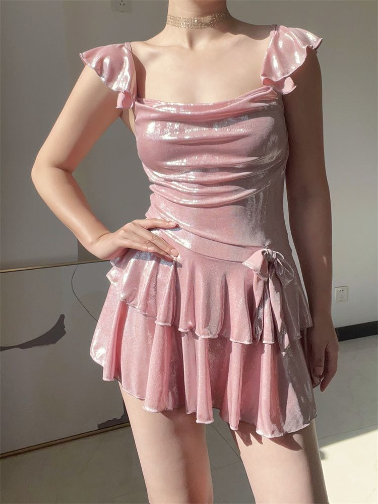 Traje de Baño Rosa Brillante p - Skirts reseña y precio